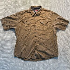 Y2K Wrangler Utility Work Brown Button-Up Shirt 2XL With Measurements